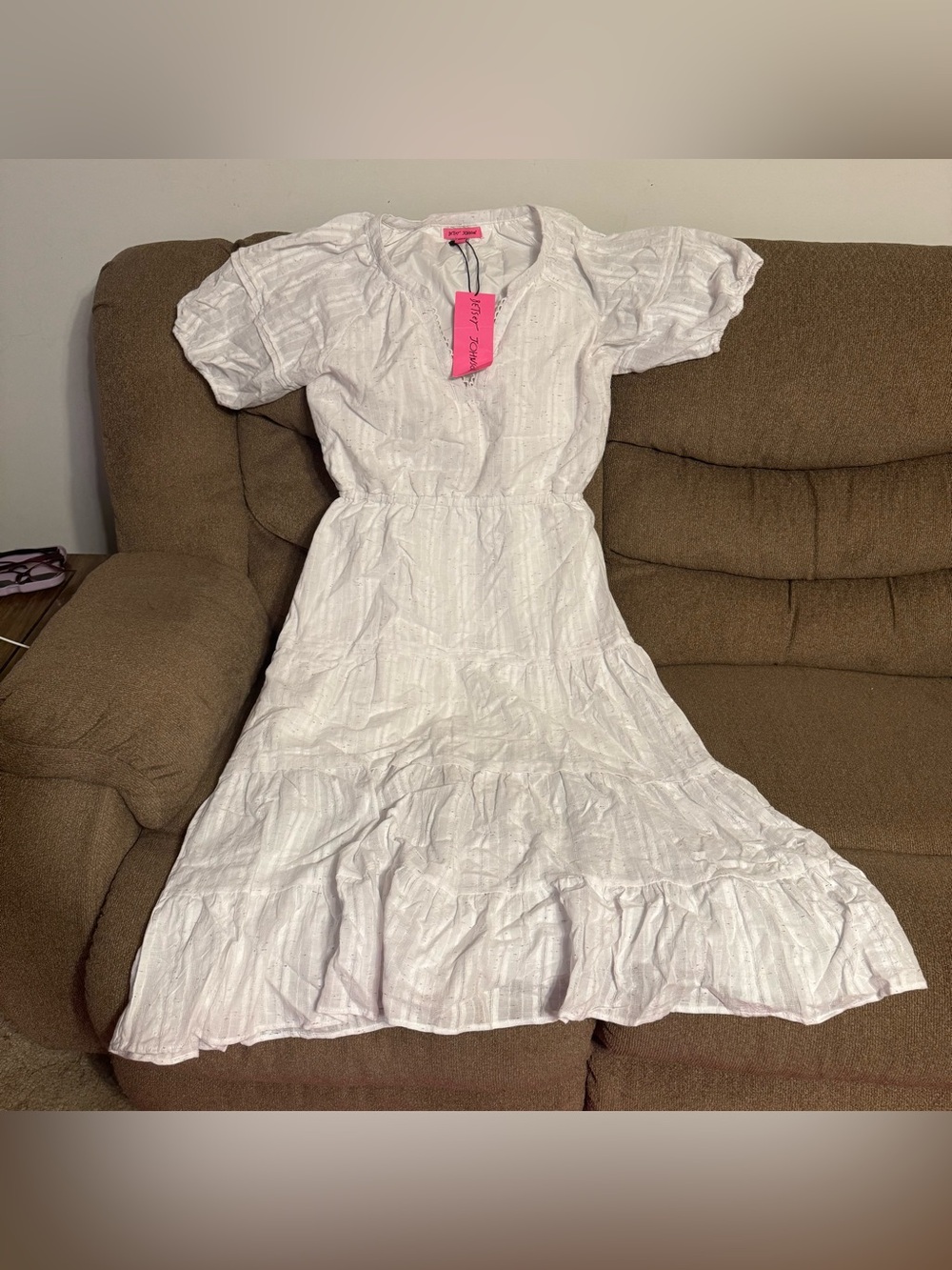 Betsey Johnson White Tiered Midi Dress Puff Sleeve Cottagecore size XL *NWT*